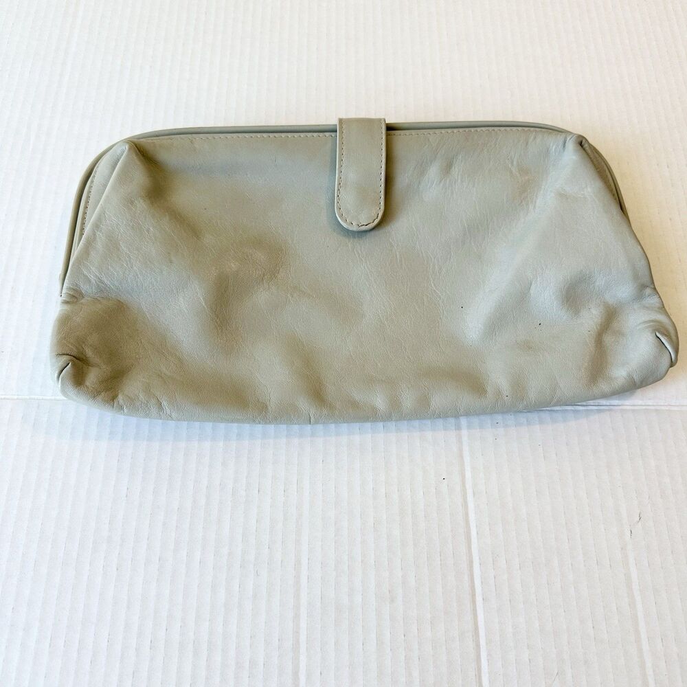 Charles Klein Gray Leather Envelope Clutch Purse Vintage Handbag Women